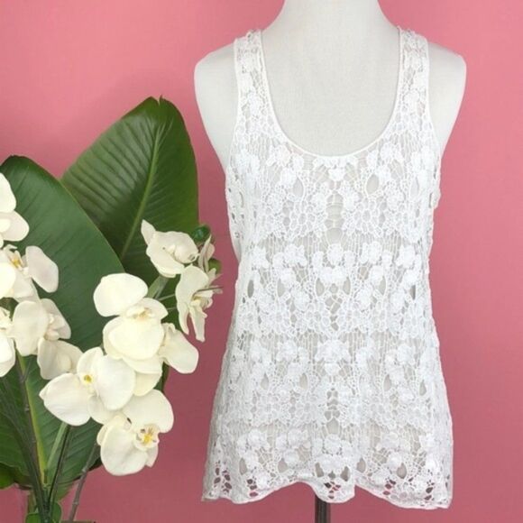 Arden B White Crochet Floral Lace Spring Summer Tank Top - Picture 1 of 9